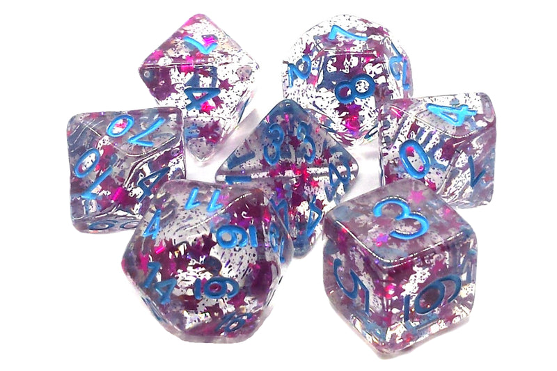 Infused - Red Stars w/ Blue 7 Piece RPG Dice Set