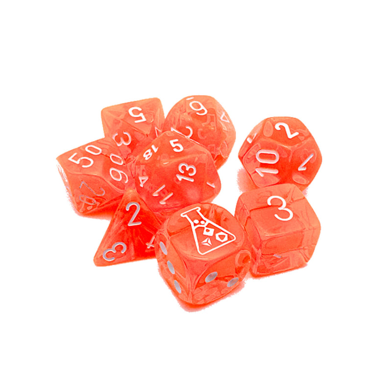 Lab Dice 7 Translucent Polyhedral Neon Orange/white 7-Die Set (with bonus die)