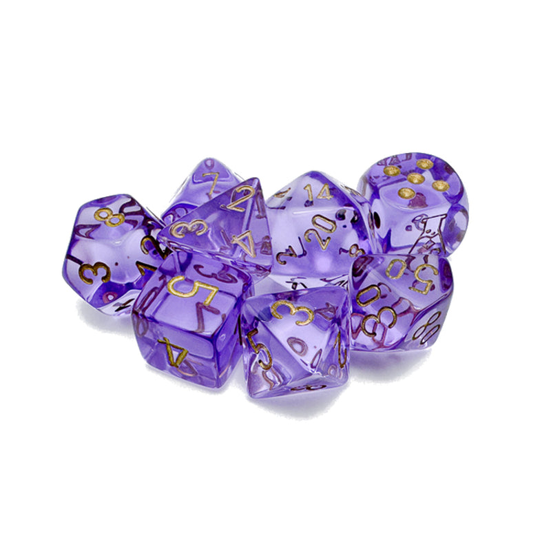 Lab Dice 7 Translucent Polyhedral Lavender/gold 7-Die Set (with bonus die)