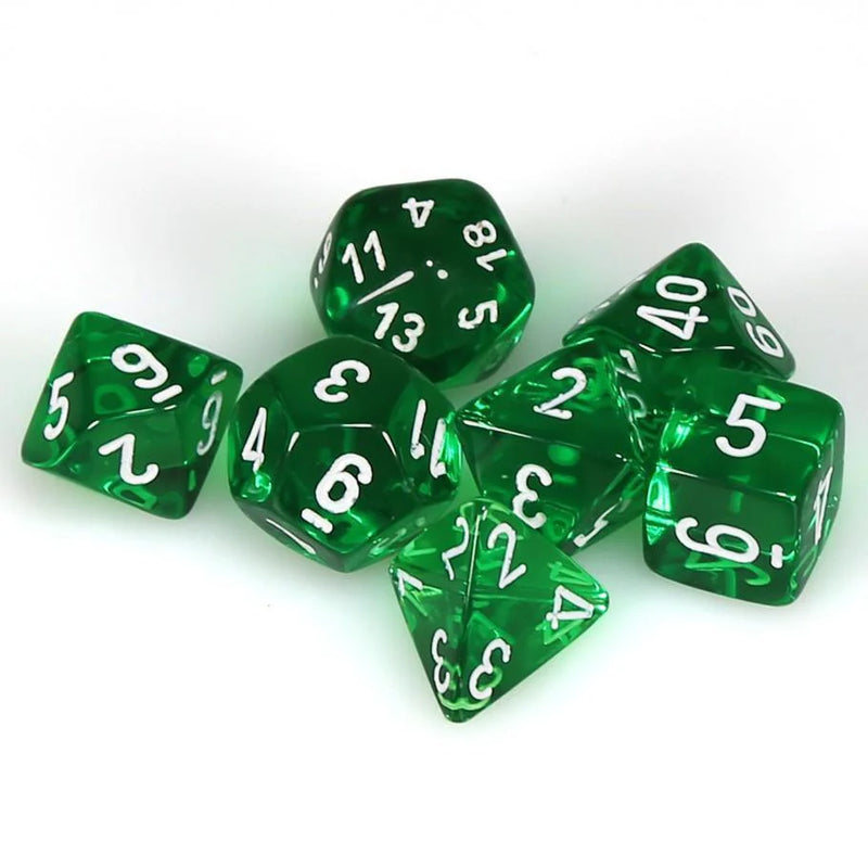 Translucent Polyhedral Green/White 7 Die Set