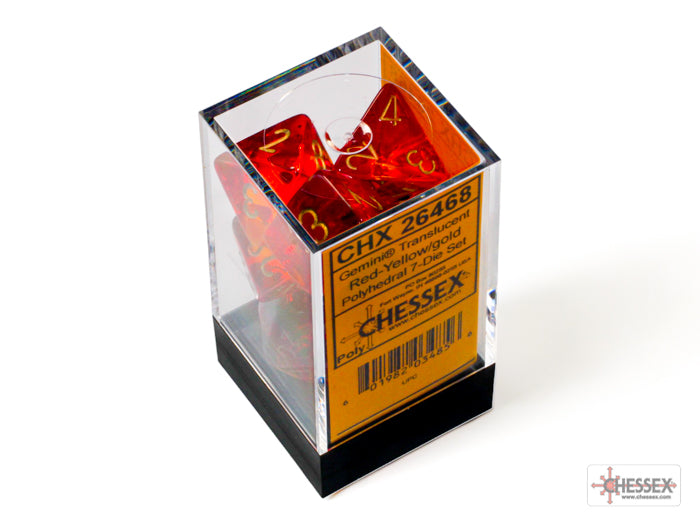 Gemini Translucent Red-Yellow/gold Polyhedral 7-Dice Set