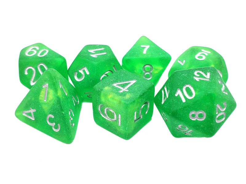 Infused - Frosted Firefly - Green Apple 7 Piece RPG Dice Set