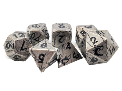 Old School 7 Piece D&D RPG Metal Dice Set Orc Forged - Ancient Silver with Black