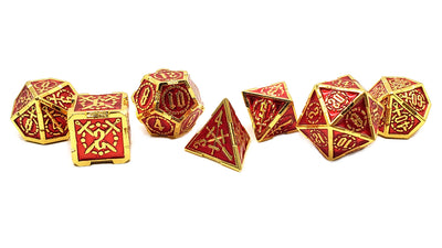 Old School 7 Piece D&D RPG Metal Dice Set Knights of the Round Table - Red with Gold