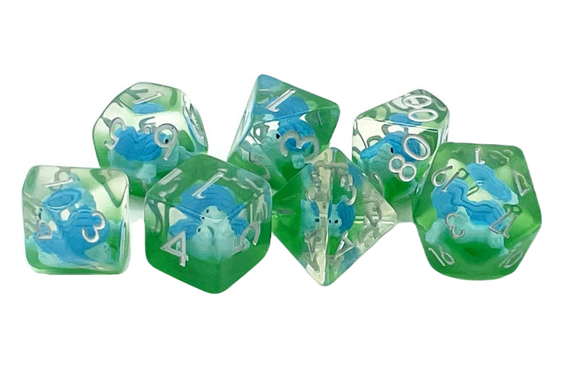 7 Piece RPG Dice Set Animal Kingdom - Turtle - Blue w/ Green