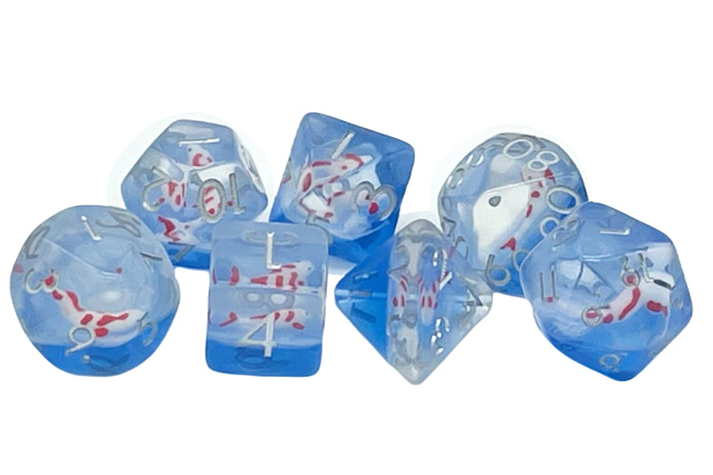 7 Piece RPG Dice Set Animal Kingdom - Koi Fish - Red w/ Blue