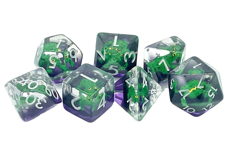 7 Piece RPG Dice Set Animal Kingdom - Toad - Green w/ Purple