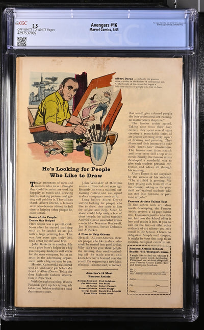 Avengers (1965) #16 - CGC 3.5 - Hawkeye, Scarlet Witch, Quicksilver Join!