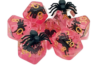 7 Piece RPG Dice Set Animal Kingdom - Spider - Black w/ Red