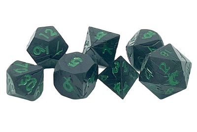 Old School 7 Piece D&D RPG Metal Dice Set: Orc Forged - Matte Black w/ Green