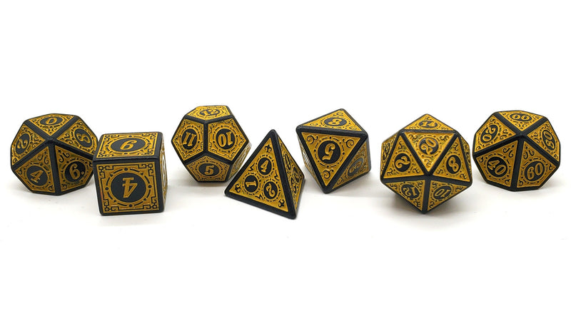 Old School 7 Piece D&D RPG Dice Set Rune Dice - Magical Runes - Yellow