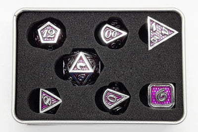 Old School 7 Piece D&D RPG Metal Dice Set: Dragon Scale - Purple