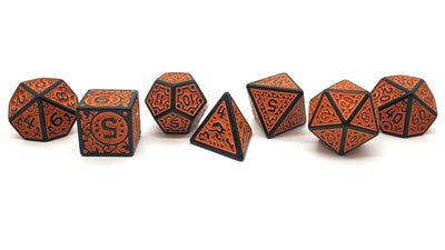 Old School 7 Piece D&D RPG Dice Set Rune Dice - Magical Runes - Orange