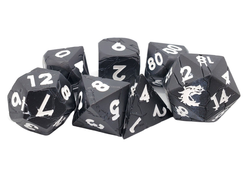 Old School 7 Piece D&D RPG Metal Dice Set Orc Forged - Matte Black with White