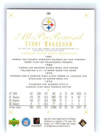 1999 Upper Deck Century Legends #104 Terry Bradshaw