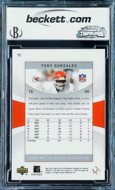 2003 UD Patch Collection #70 Tony Gonzalez BCCG 10.0
