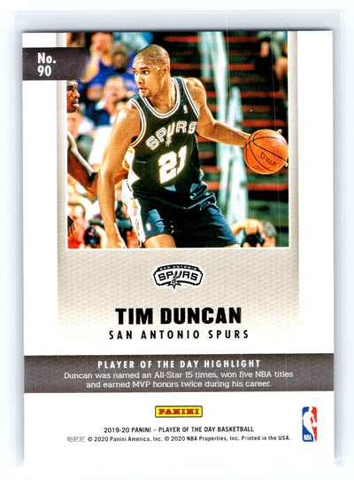 2019-20 Panini Player of the Day #90 Tim Duncan Rapture 95/99