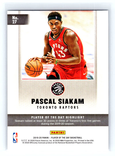 2019-20 Panini Player of the Day #27 Pascal Siakam Rapture 3/99