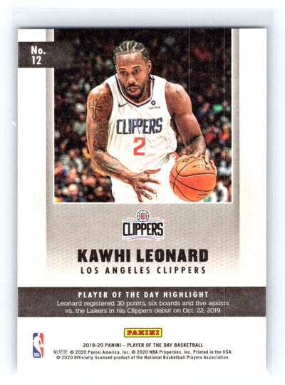 2019-20 Panini Player of the Day #12 Kawhi Leonard Silver