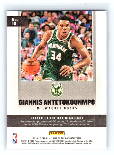 2019-20 Panini Player of the Day #18 Giannis Antetokounmpo Silver