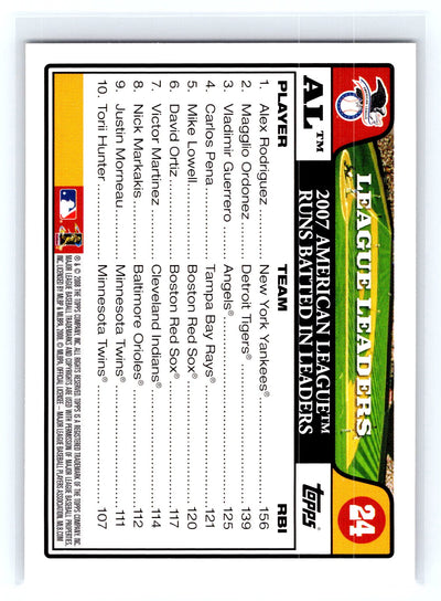 2008 Topps #24 AL Leaders: Runs Batted In (Alex Rodriguez / Magglio Ordonez / Vladimir Guerrero)