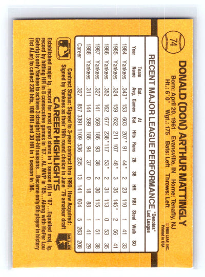 1989 Donruss #74 Don Mattingly