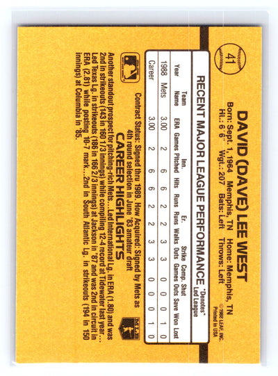 1989 Donruss #41d Dave West