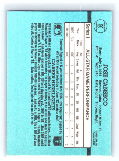 1991 Donruss #50b Jose Canseco