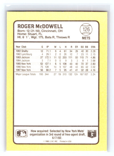 1988 Donruss Baseball's Best #126 Roger McDowell
