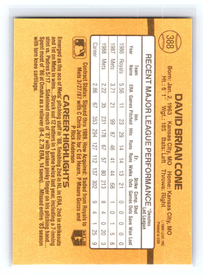 1989 Donruss #388 David Cone