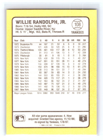 1988 Donruss Baseball's Best #108 Willie Randolph