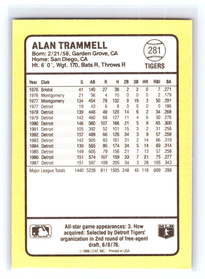 1988 Donruss Baseball's Best #281 Alan Trammell