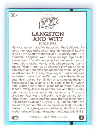 1991 Donruss #BC-1 Mark Langston / Mike Witt Bonus Cards