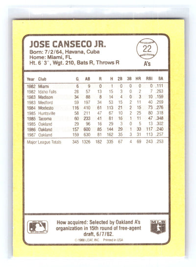 1988 Donruss Baseball's Best #22 Jose Canseco