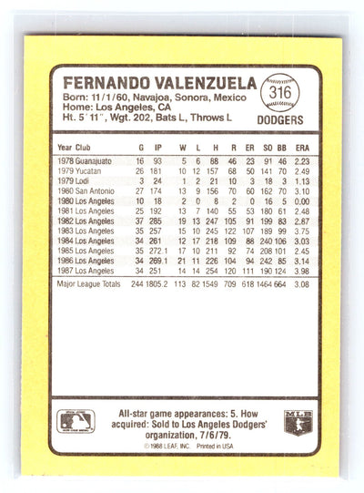 1988 Donruss Baseball's Best #316 Fernando Valenzuela
