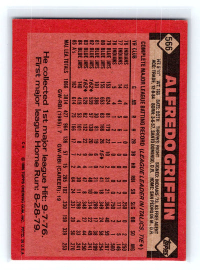 1986 Topps #566 Alfredo Griffin