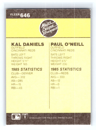 1986 Fleer #646 Kal Daniels / Paul O'Neill