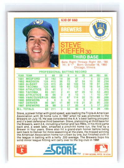 1988 Score #630 Steve Kiefer