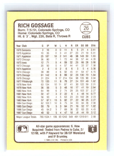 1988 Donruss Baseball's Best #26 Rich Gossage