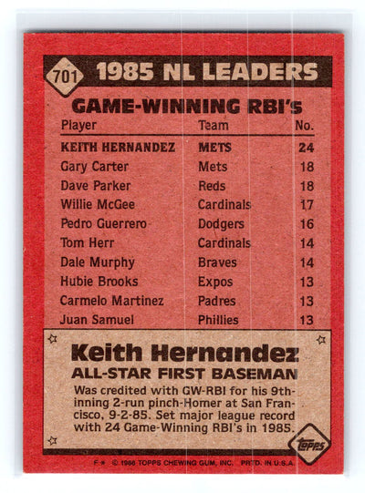 1986 Topps #701 Keith Hernandez