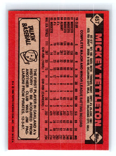 1986 Topps #457 Mickey Tettleton