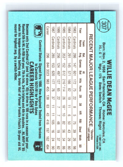 1988 Donruss #307 Willie McGee