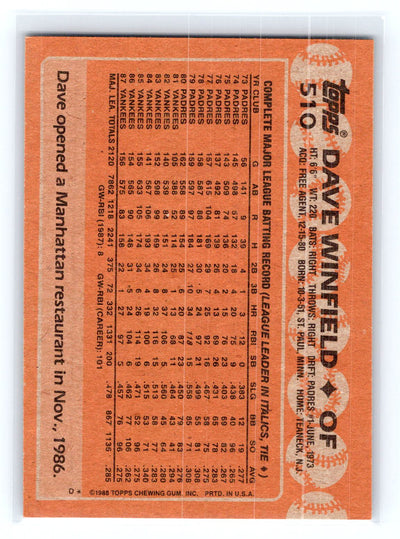 1988 Topps #510 Dave Winfield