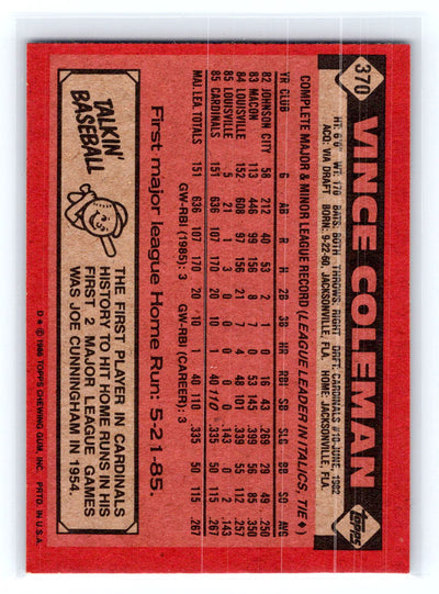 1986 Topps #370 Vince Coleman