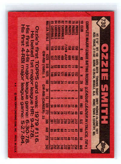1986 Topps #730 Ozzie Smith