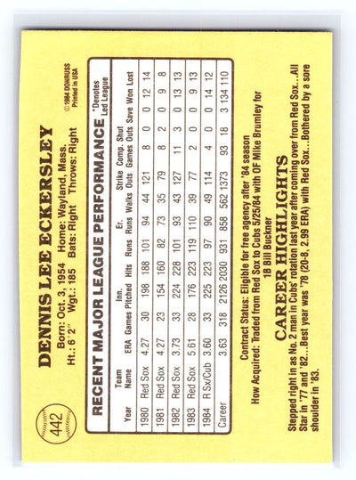 1985 Donruss #442 Dennis Eckersley
