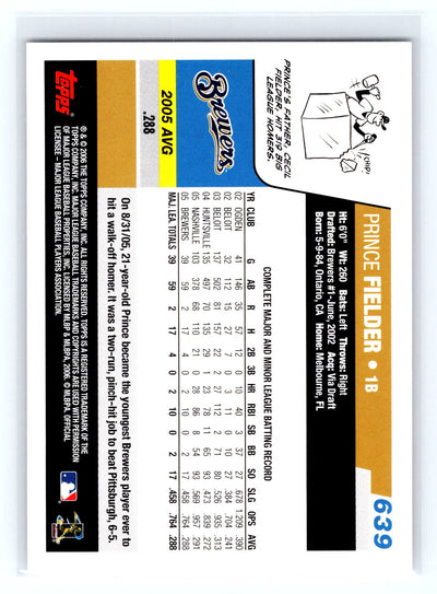 2006 Topps #639 Prince Fielder Box Bottoms