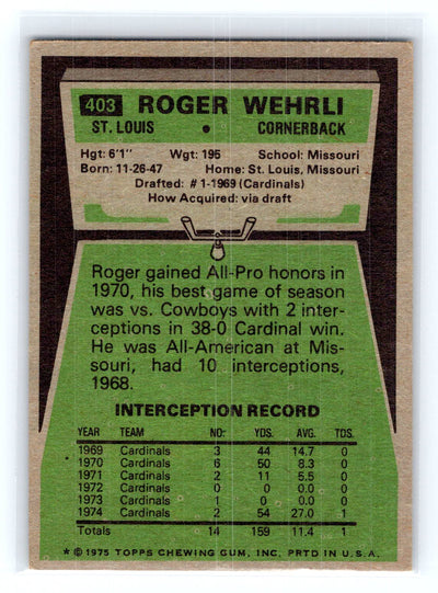 1975 Topps #403 Roger Wehrli