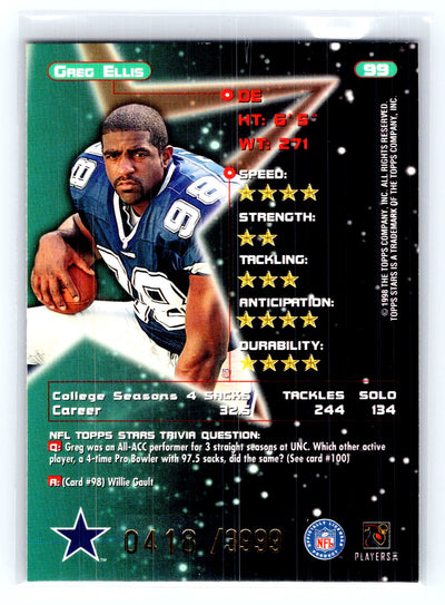 1998 Topps Stars #99 Greg Ellis Silver Star