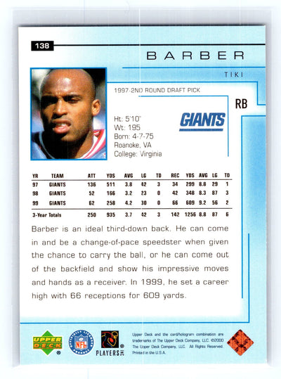 2000 Upper Deck #138 Tiki Barber
